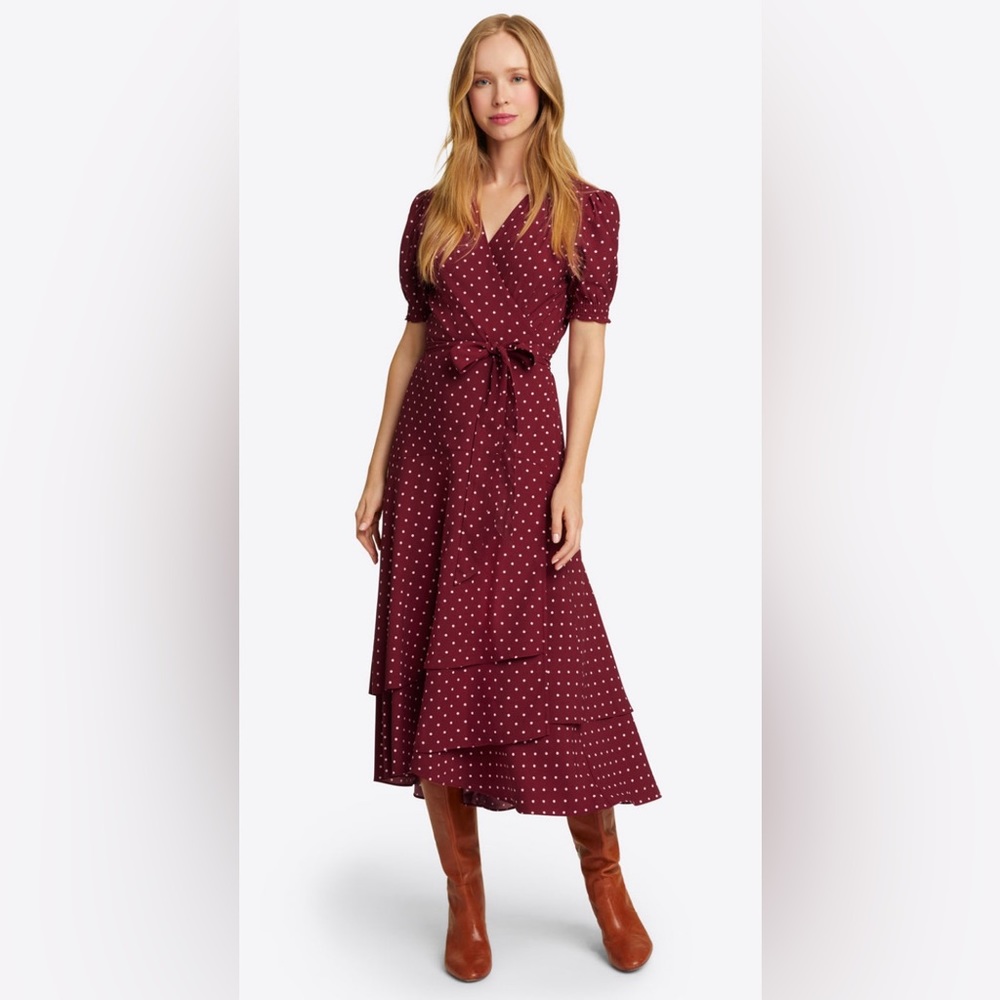 NWT Draper James Dress Maroon With White Polka Dots Size 20X